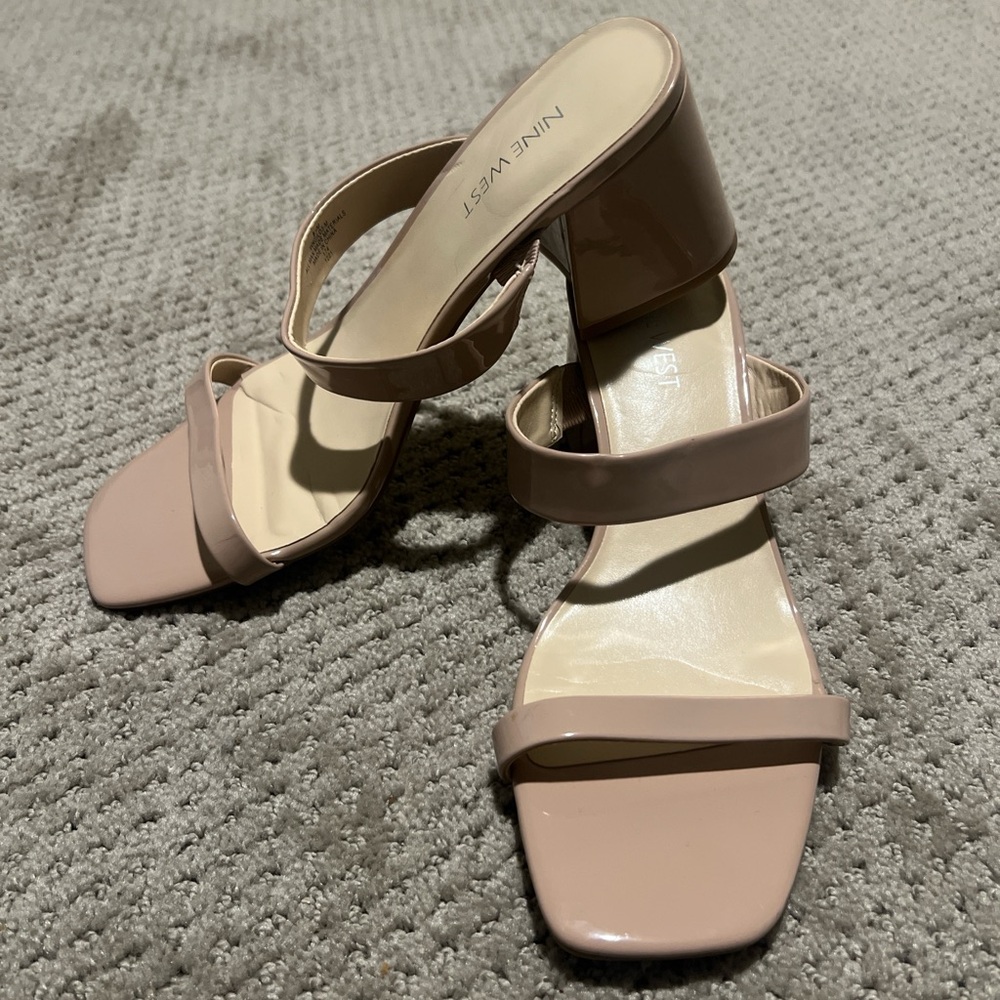 Nine West Tan Patent Block Heel Sandals